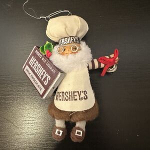 Vintage Hersheys Milk Chocolate Chef Christmas Ornament Fabric Wood